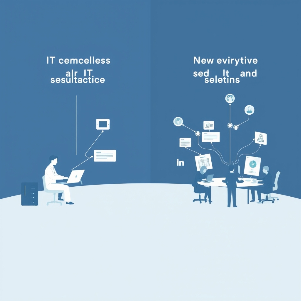 A visual representation of the evolution from traditional IT consultants working remotely at a distance to a forward-dep