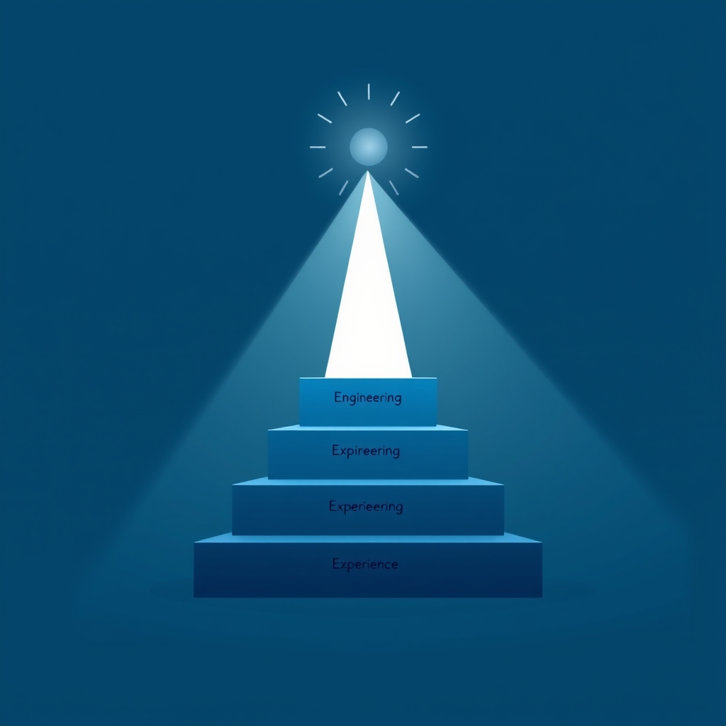 A pyramid or ladder structure showing different tiers of engineering positions and experience levels, with the top posit